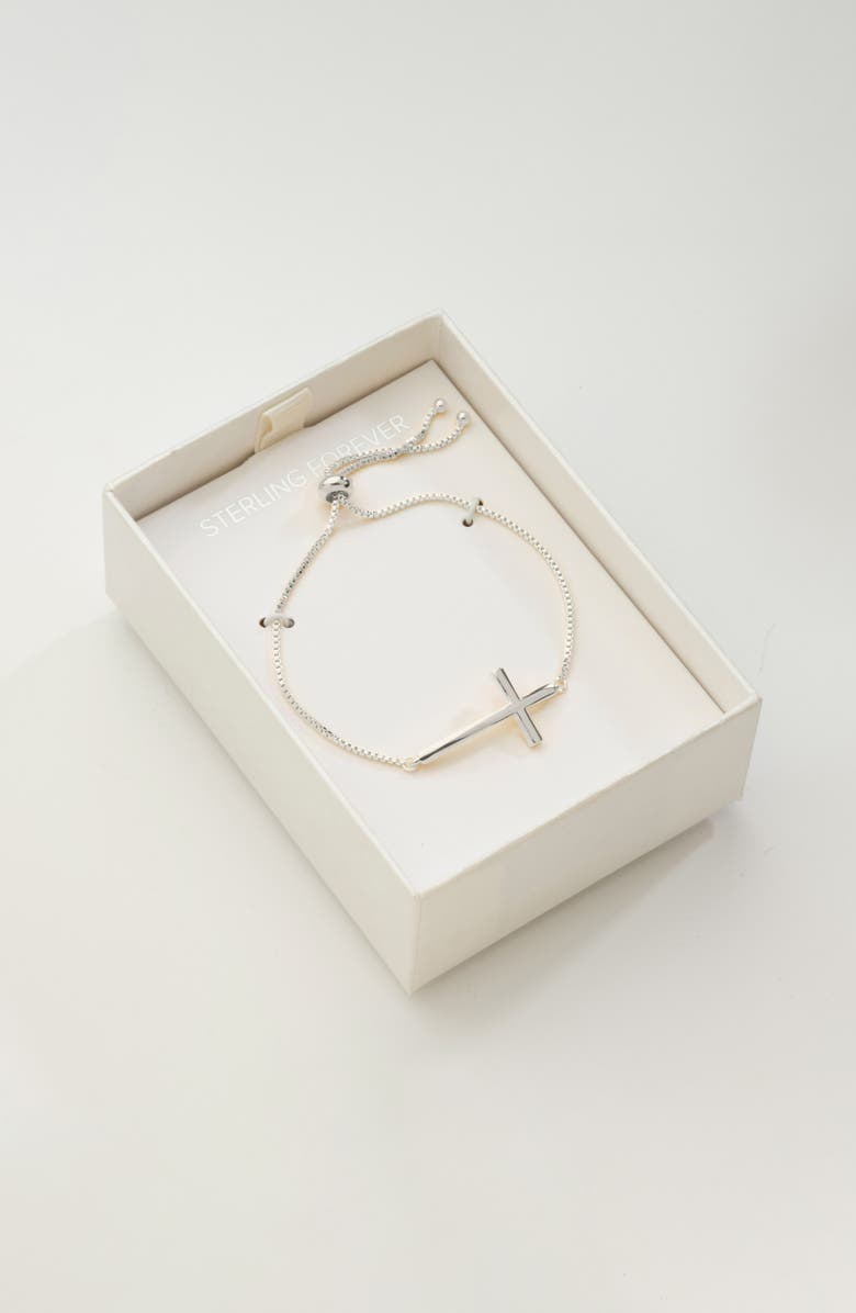 Sterling Forever Rhodium Plated Polished Cross Bolo Bracelet, Alternate, color, 