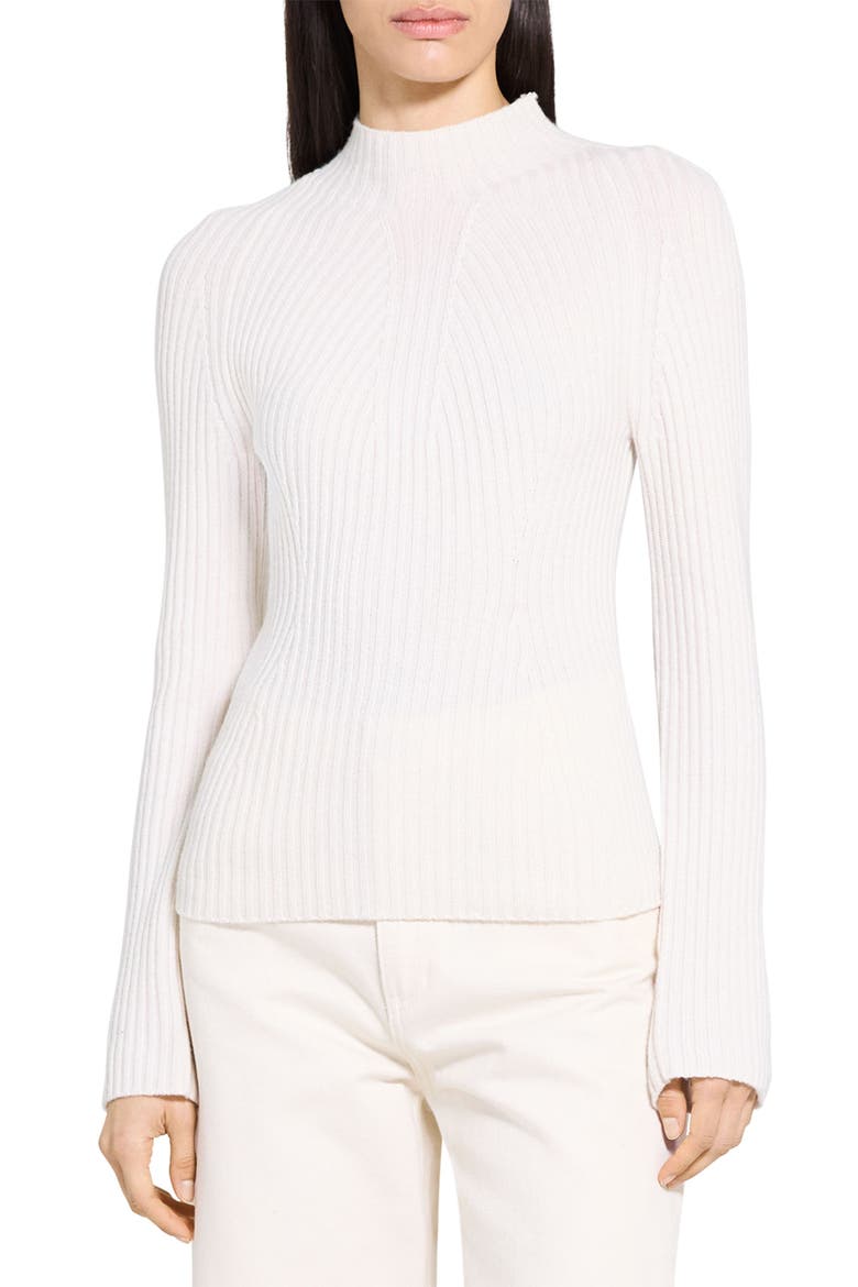Traveling Mock Neck Rib Cashmere Sweater, Main, color, IVORY