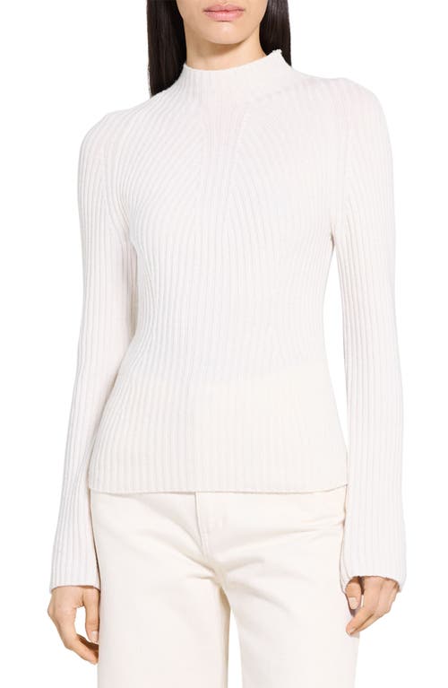 Theory Traveling Mock Neck Rib Cashmere Sweater In White