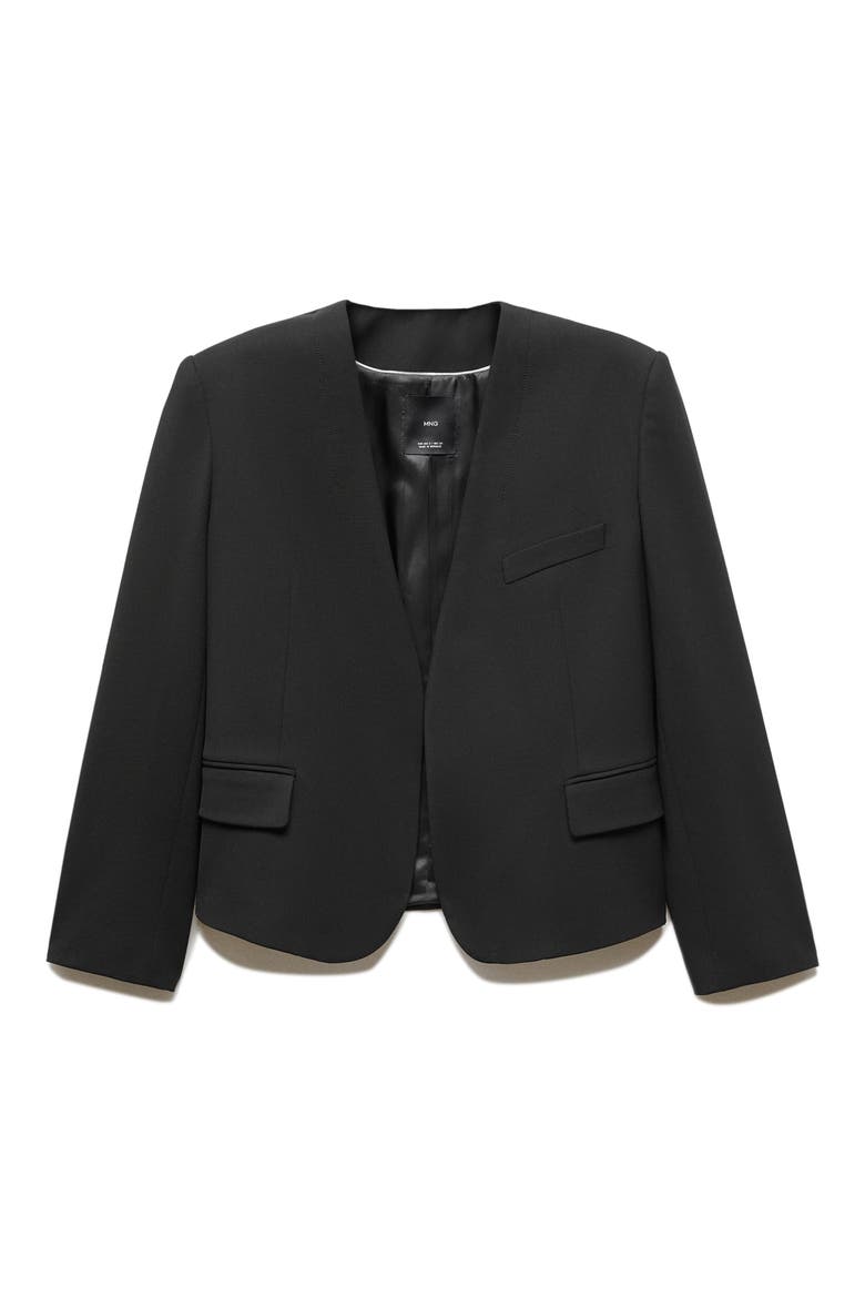 Padded Shoulder Collarless Jacket, Alternate, color, BLACK
