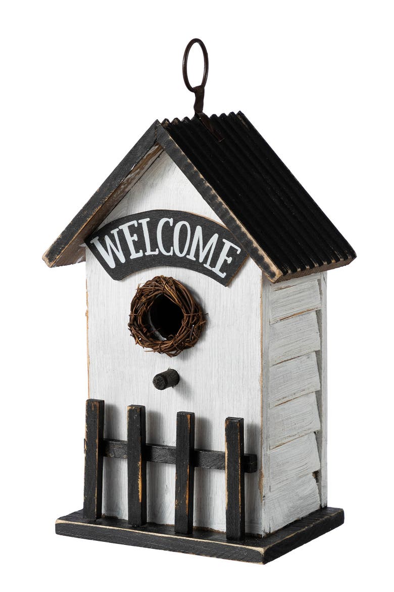 Washed White Distressed Solid Wood "HOME" or "WELCOME" Birdhouse, Main, color, Black