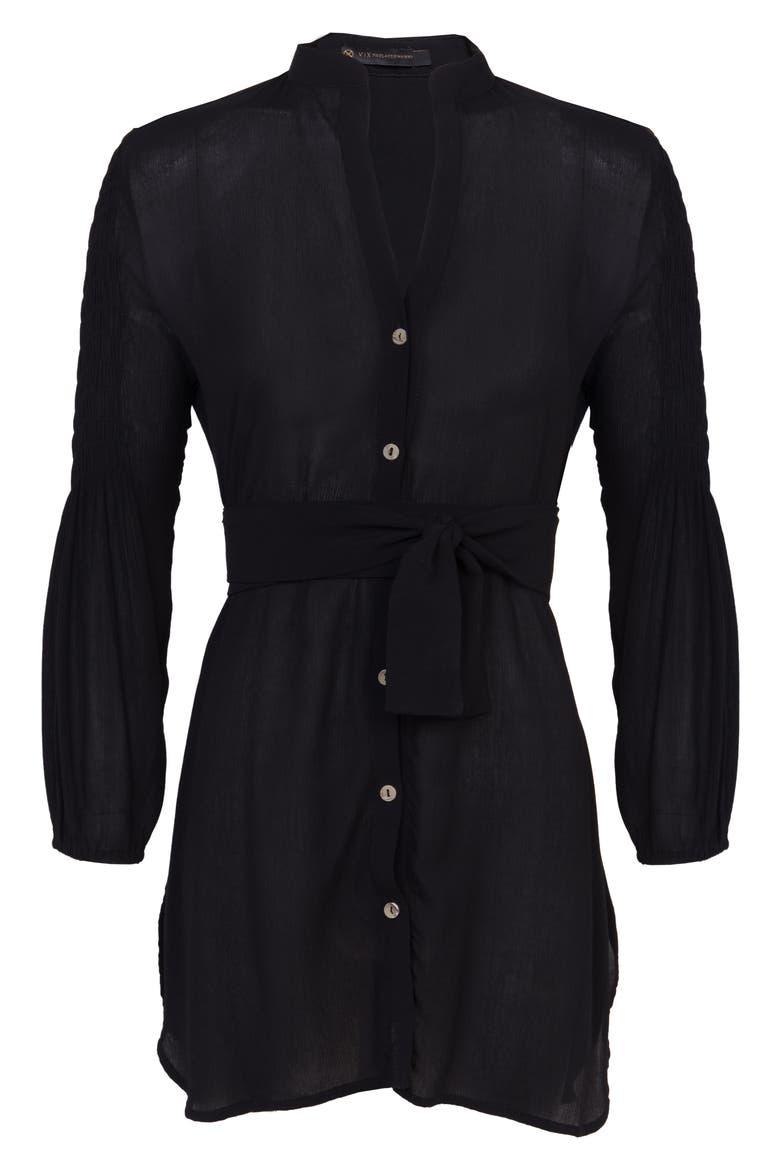 Marge Smocked Bracelet Sleeve Cover-Up Shirtdress, Alternate, color, BLACK
