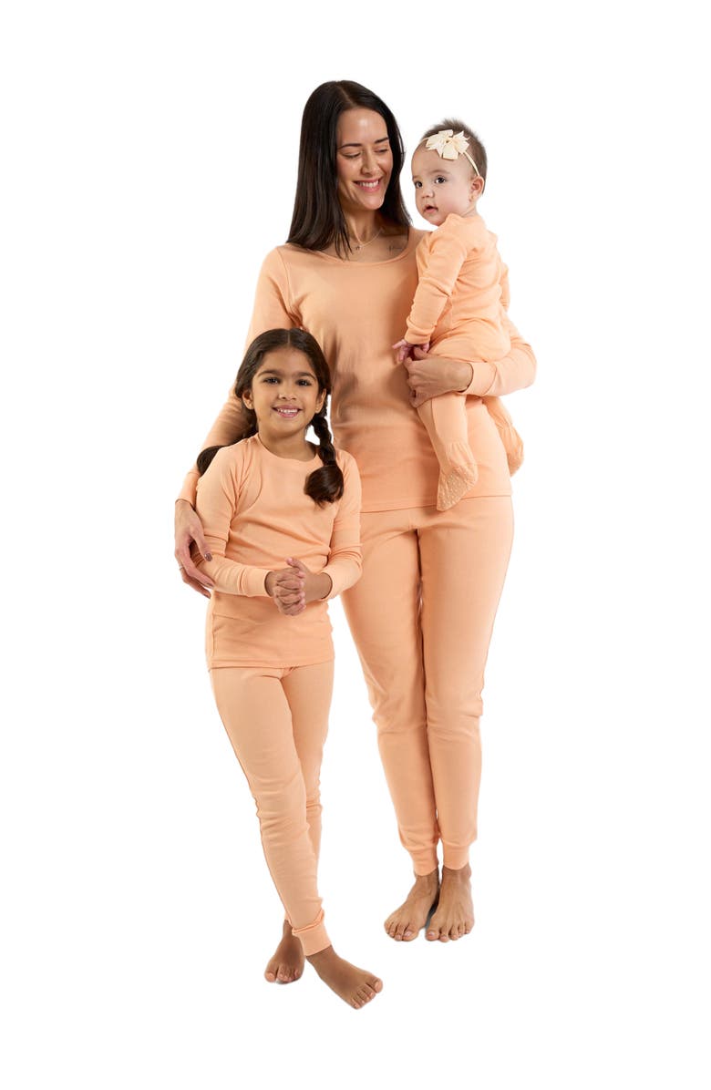 Leveret Kids Short Sleeve Cotton Solid Matching Family Pajamas, Alternate, color, Peach