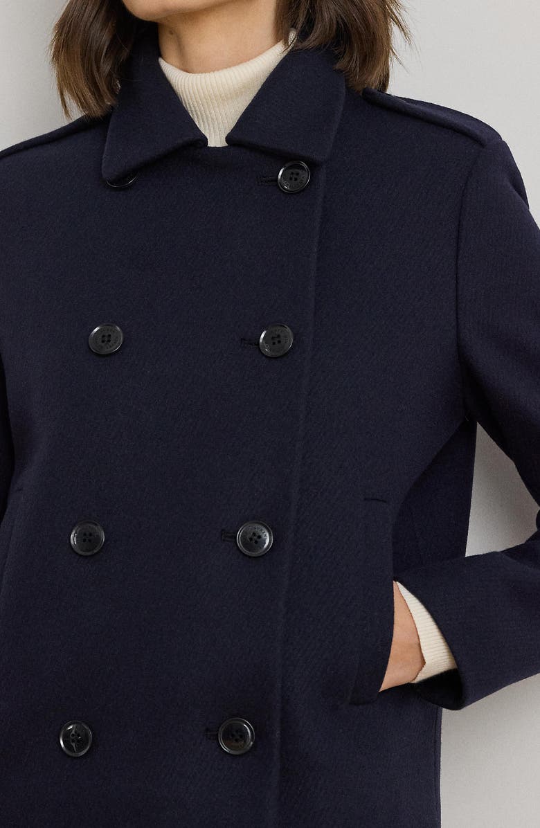 Lauren Ralph Lauren Double Breasted Wool Blend Twill Jacket, Alternate, color, Regal Navy