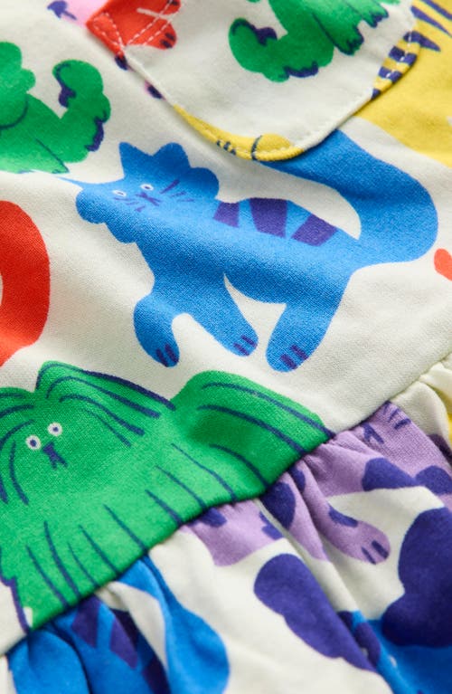Mini Boden Kids' Fun Long Sleeve Jersey Dress In Multi Oatmeal Rainbow Pets
