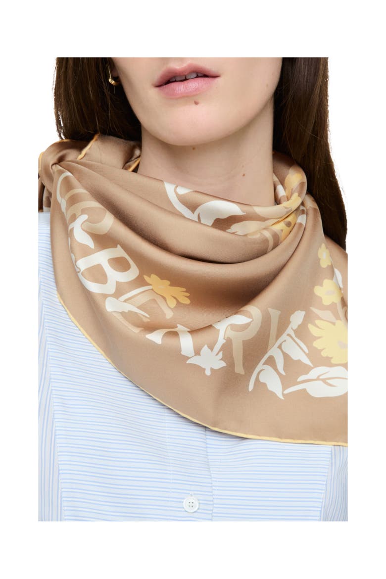 Floral Knight Silk Scarf, Alternate, color, Sand beige