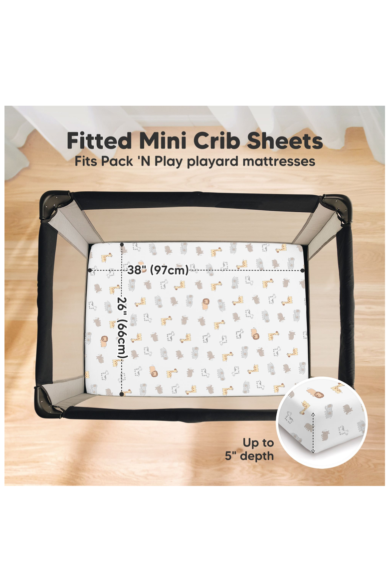2-Pack Soothe [Protect+] Waterproof Mini Crib Sheets, Alternate, color, KeaSafari