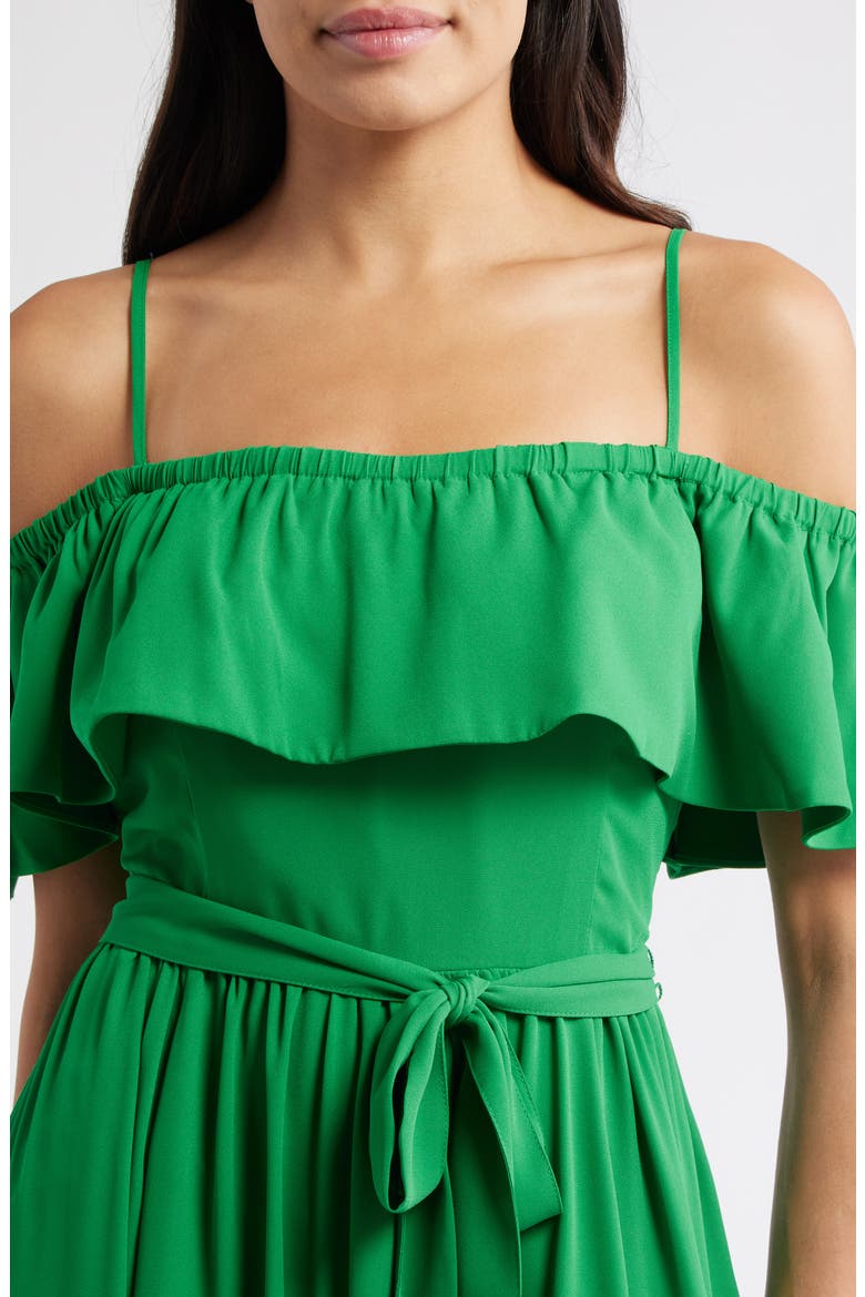 Cold Shoulder Tie Belt Maxi Sundress, Alternate, color, KELLY GREEN
