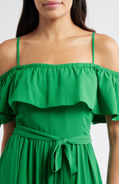 Layered With Love Cold Shoulder Tie Belt Maxi Sundress In Green