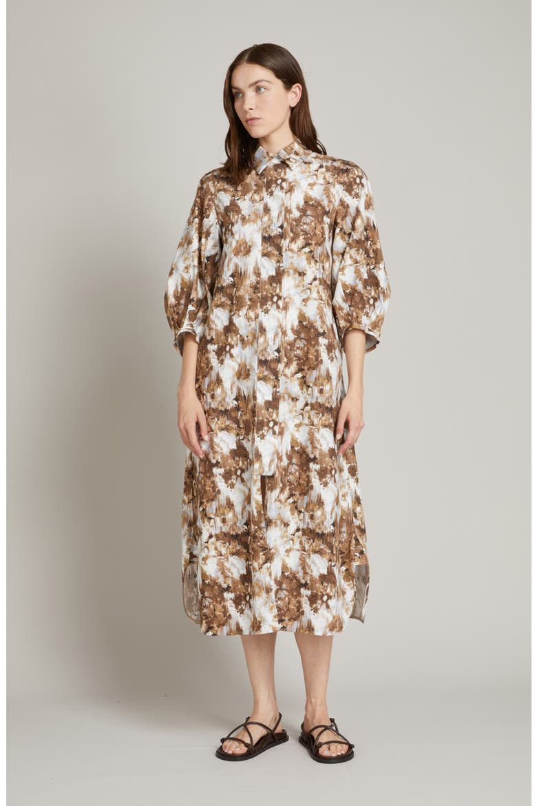 Falda Abstract Print Cotton Midi Shirtdress, Alternate, color, SKY BLUE/ BROWN