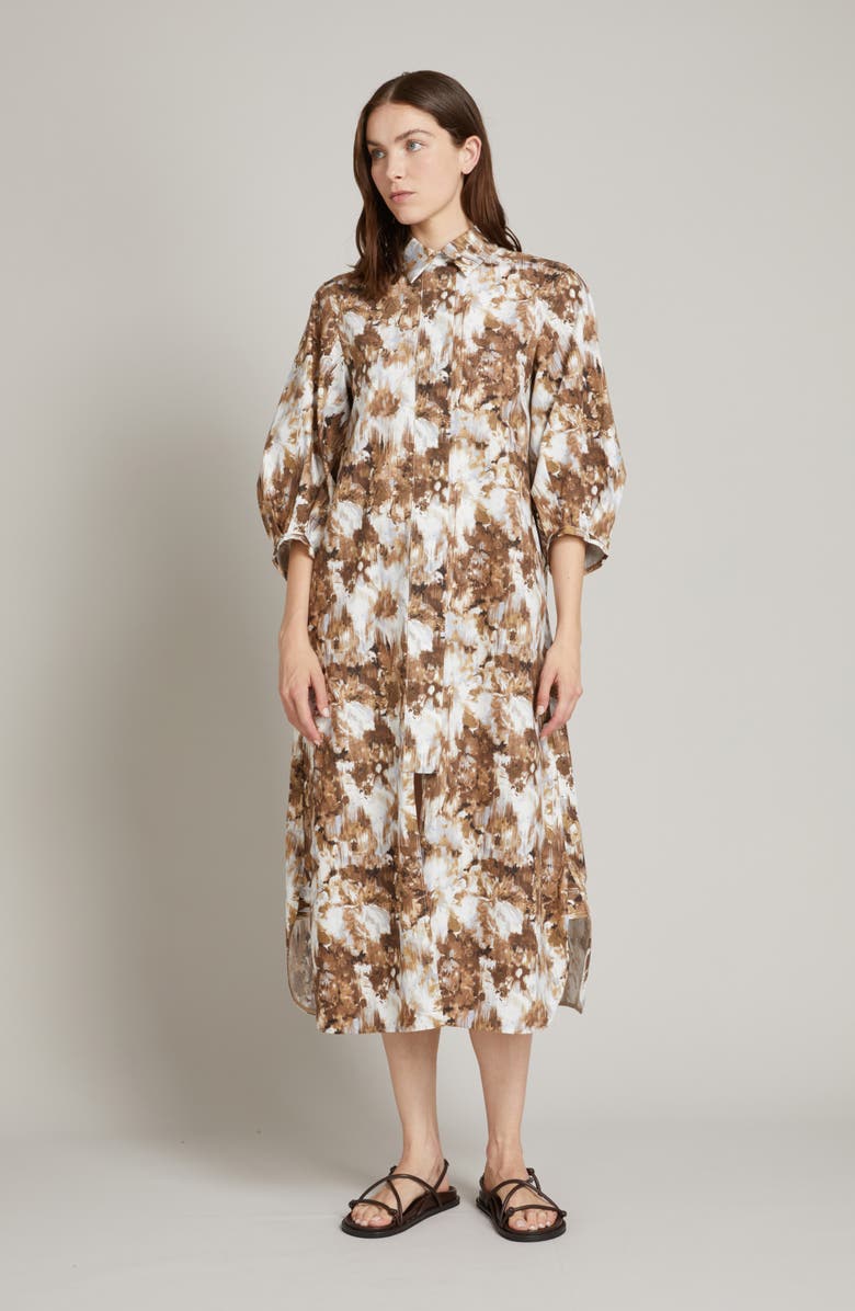 MM by Max Mara Falda Abstract Print Cotton Midi Shirtdress, Alternate, color, Sky Blue/ Brown