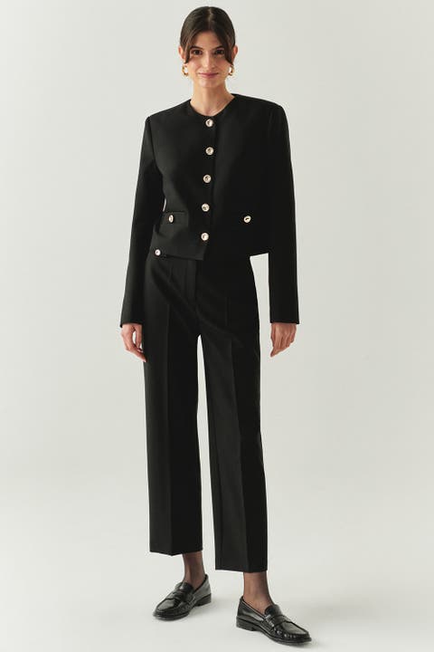 Tailored High Rise Straight Leg Pants