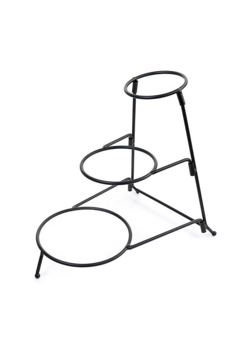 Crenshaw 4 Piece Hand Painted Stoneware 3-Tier Serving Bowl Set with Metal Rack, Alternate, color, Assorted