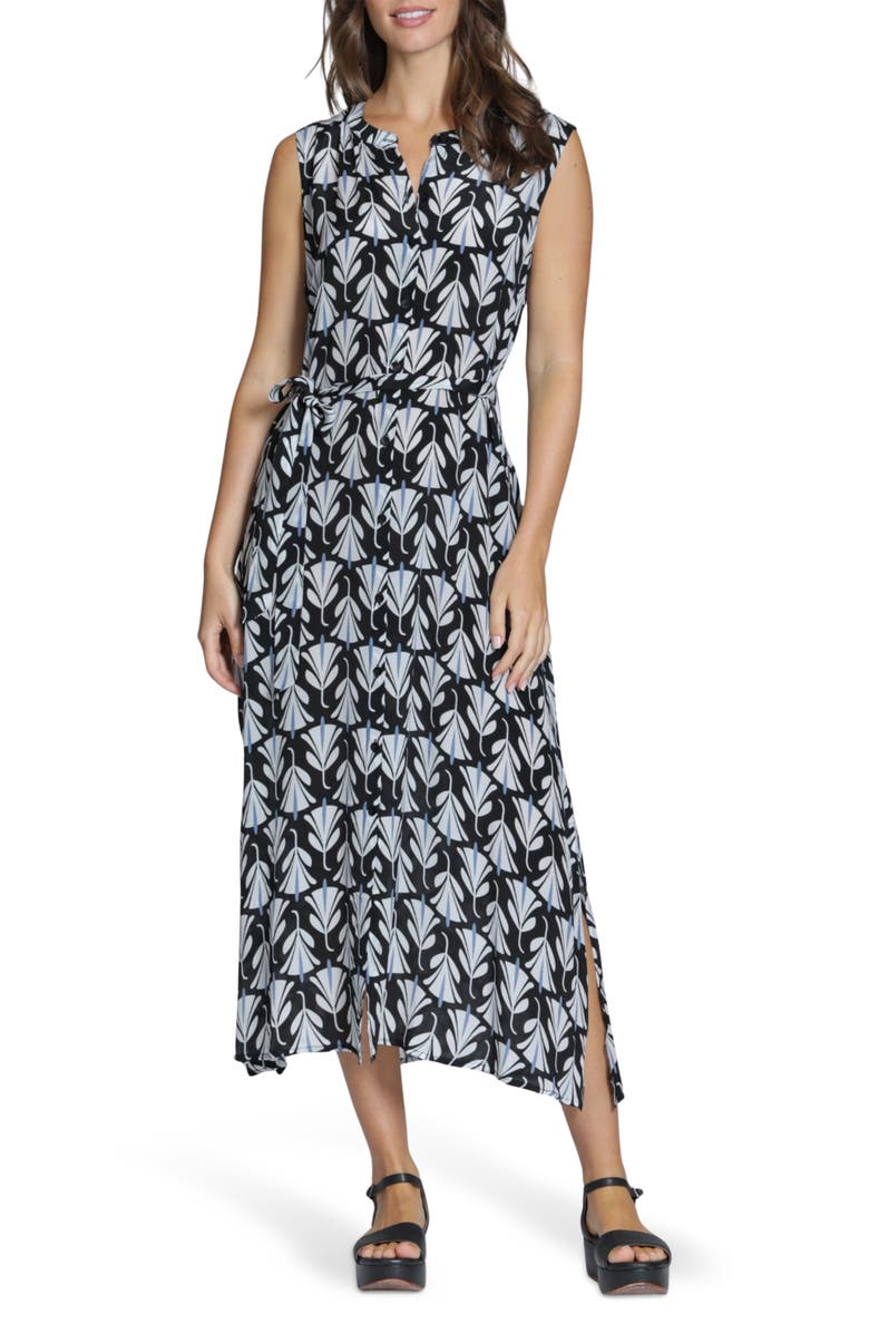 APNY Print Sleeveless Maxi Shirtdress, Main, color, Navy/ White