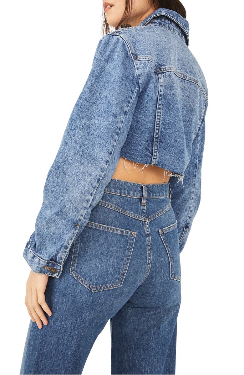 Free People Ollie Crop Denim Trucker Jacket, Alternate, color,