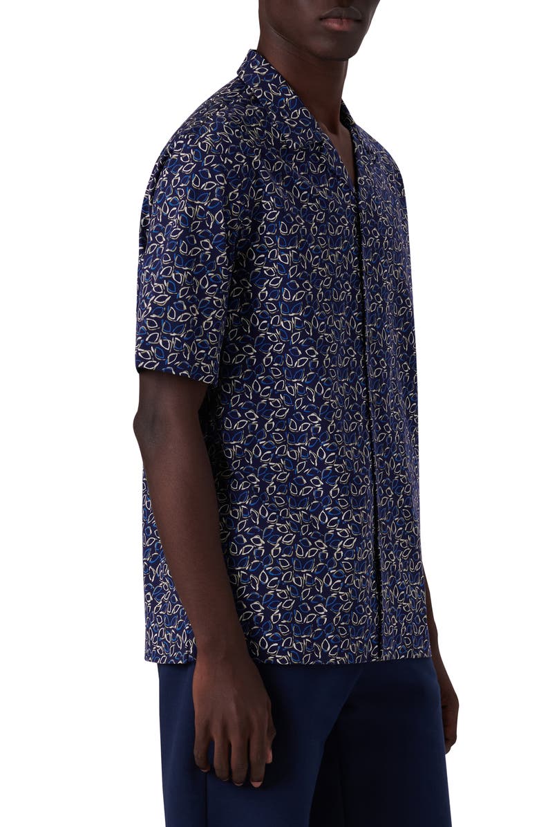 Bugatchi OoohCotton<sup>®</sup> Tech Leaf Print Knit Short Sleeve Button-Up Camp Shirt, Alternate, color,
