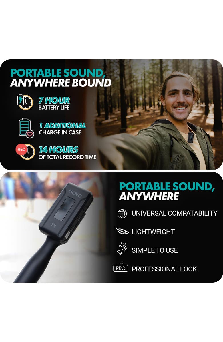 MOVO WMX-2-L Wireless Lavalier Microphone for iPhone/Lightning Devices with WMX-HM Handheld Adapter, Alternate, color, Black