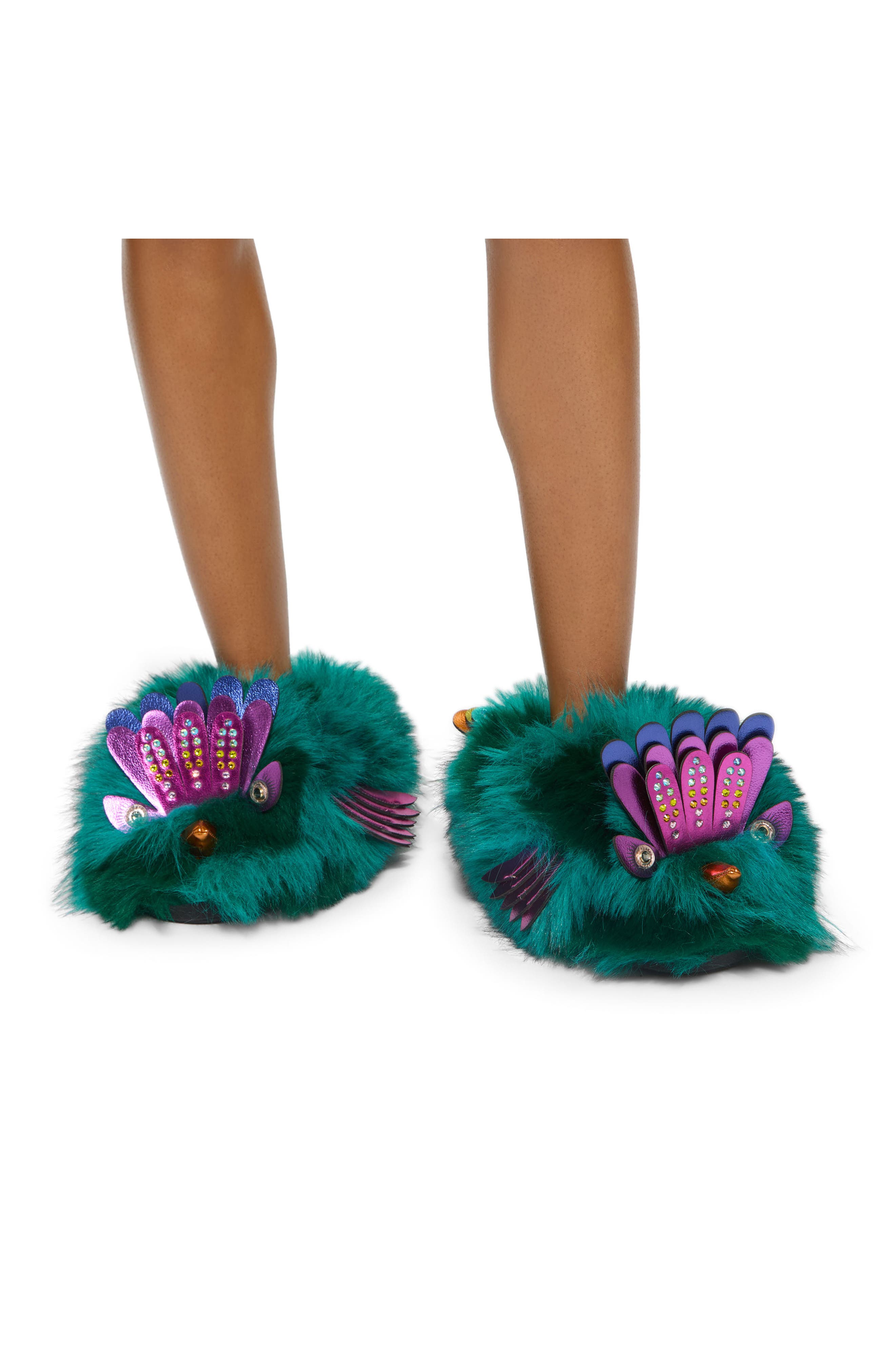 Eagle Fluff Faux Fur Slipper, Alternate, color, GREEN