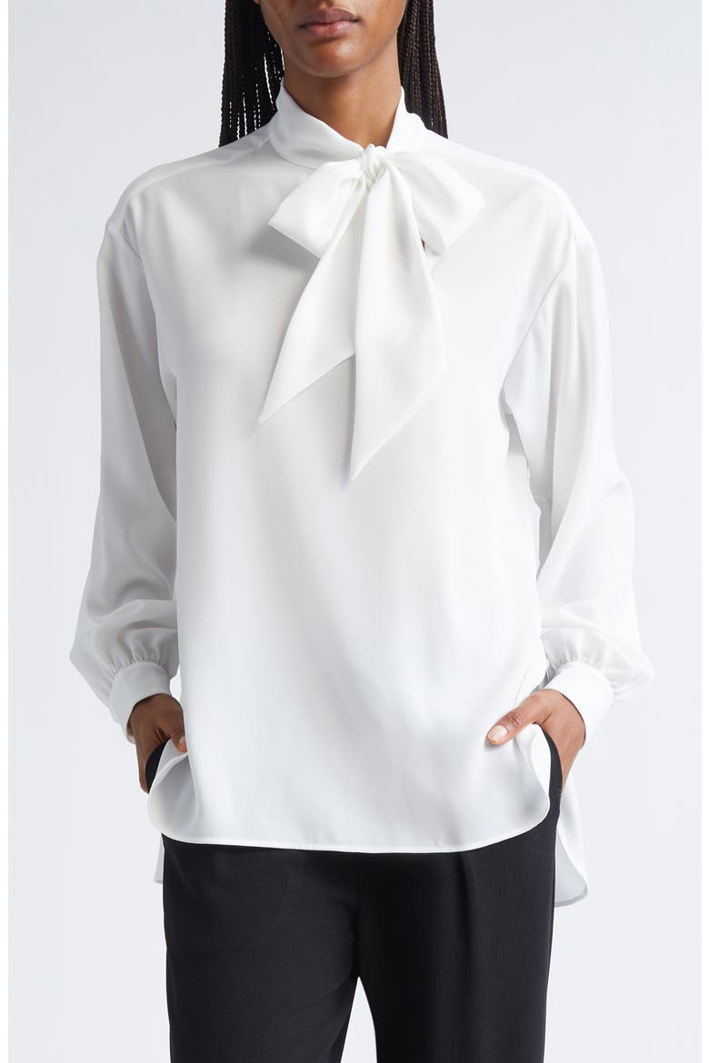 Crepe Tie Neck Shirt, Main, color, SOLID WHITE