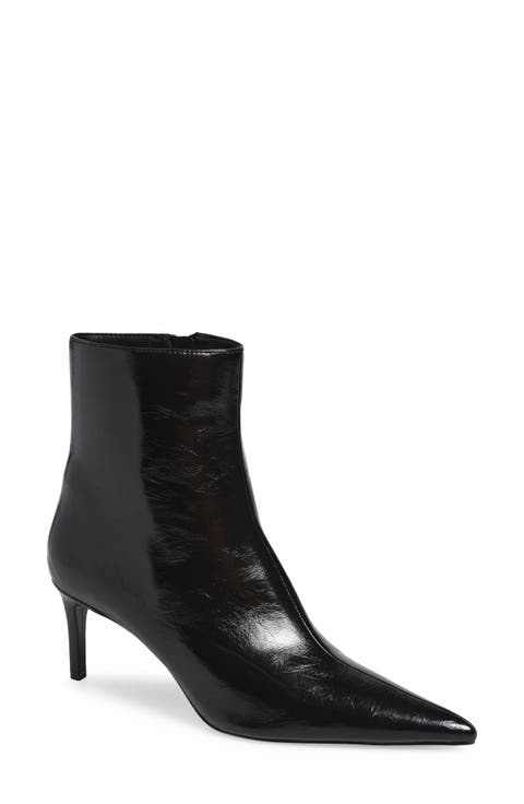 Tea Faux Leather Pointed Toe Ankle Bootie