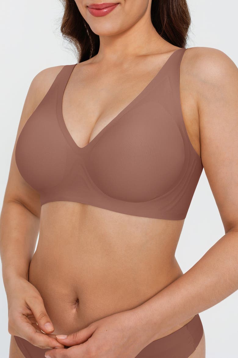 Seamless Wireless Jelly Minimizer Everydaywear Bra, Alternate, color, Mocha Brown