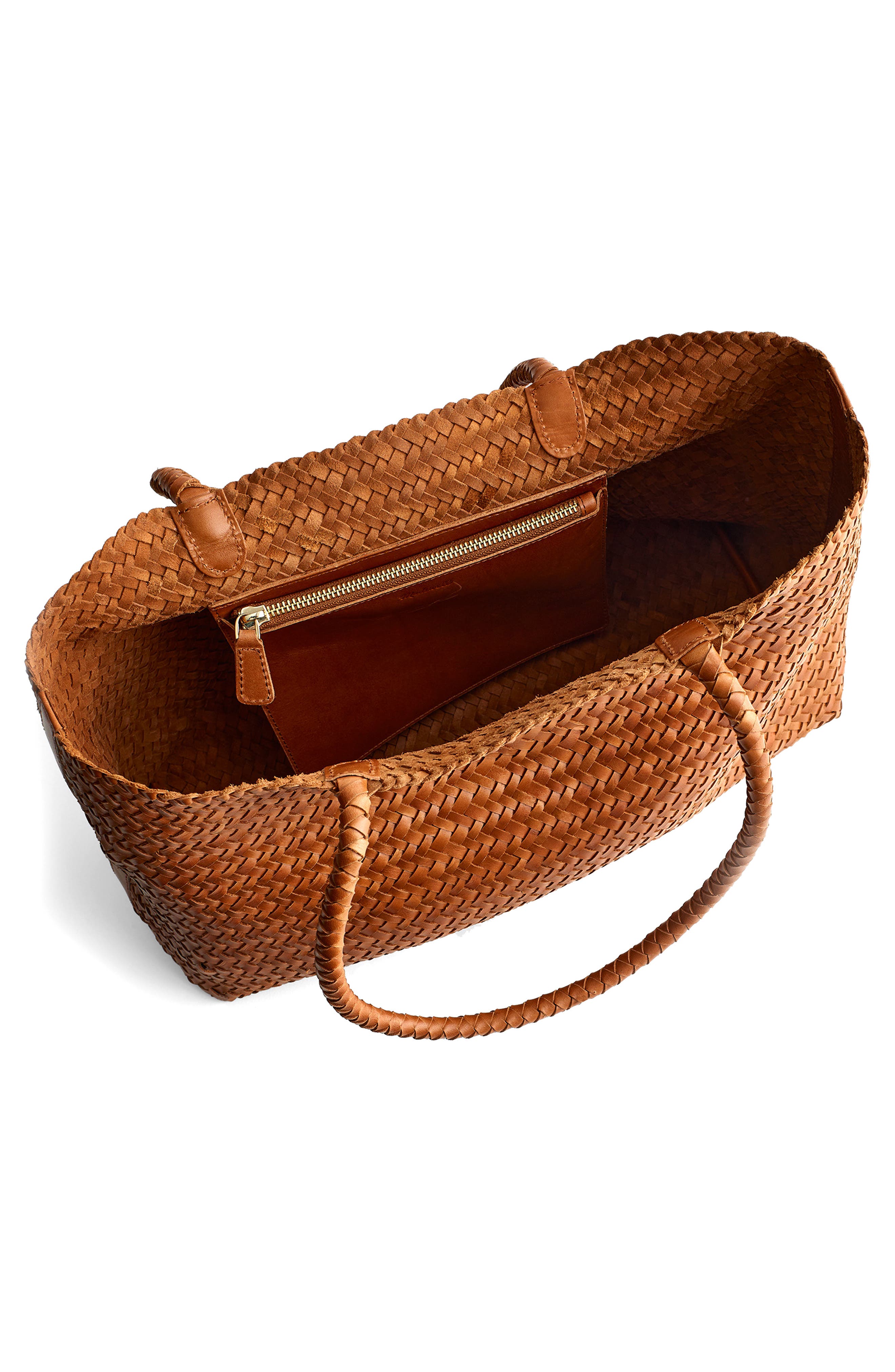 Madewell Handwoven Leather Tote, Alternate, color, Burnt Sienna