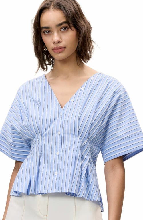 Rebecca Taylor Priya Poplin Top In Blue Stripe Combo