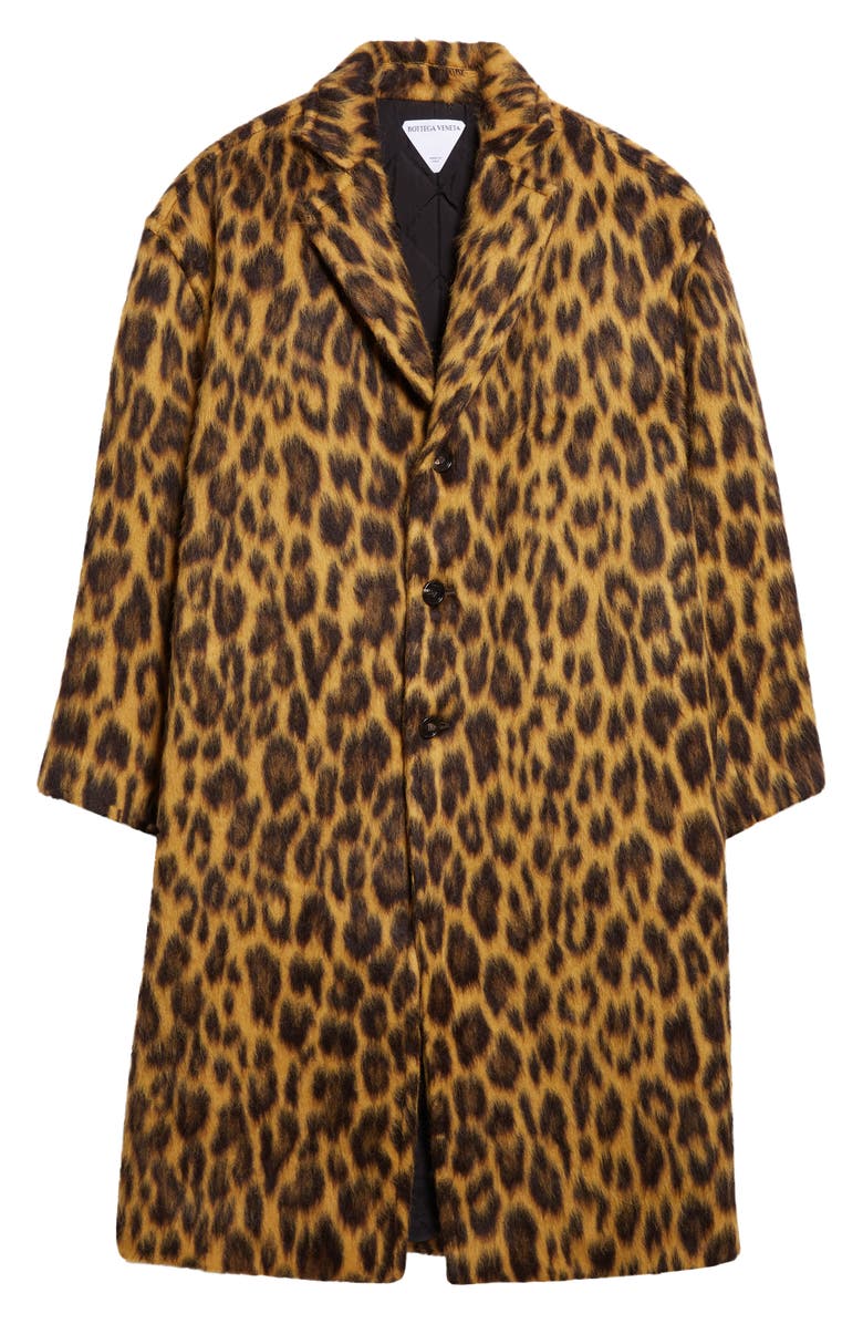 Bottega Veneta Leopard Print Brushed Alpaca, Wool & Silk Coat, Alternate, color, 2712 Camel/ Black/ Brown