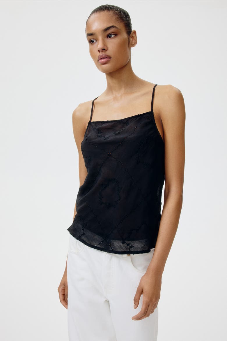 Strappy Top With Eyelet Embroidery, Alternate, color, Black