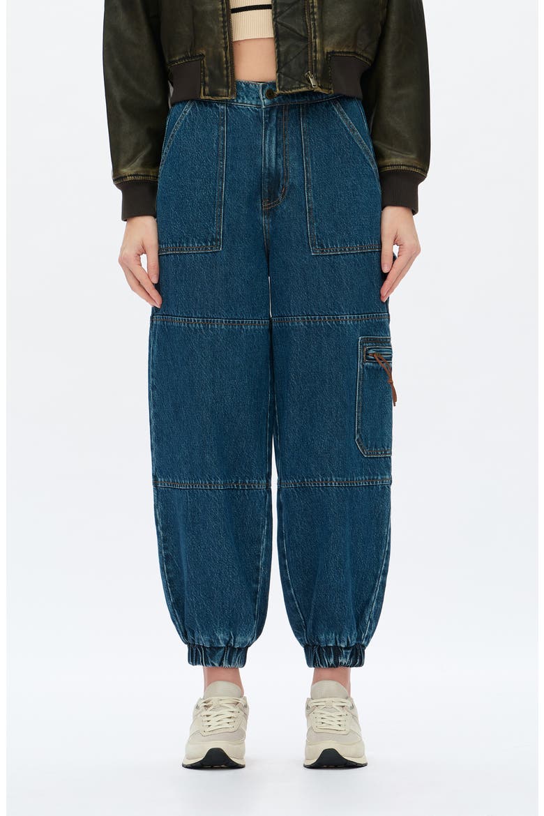 High Waist Denim Joggers, Main, color, VINTAGE DARK BLUE