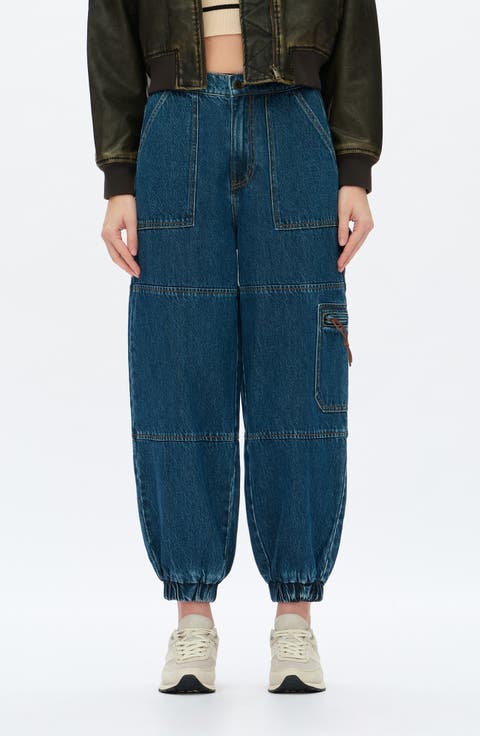High Waist Denim Joggers