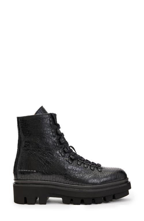 Allsaints Wanda Croc-embossed Leather Lace-up Boots In Black