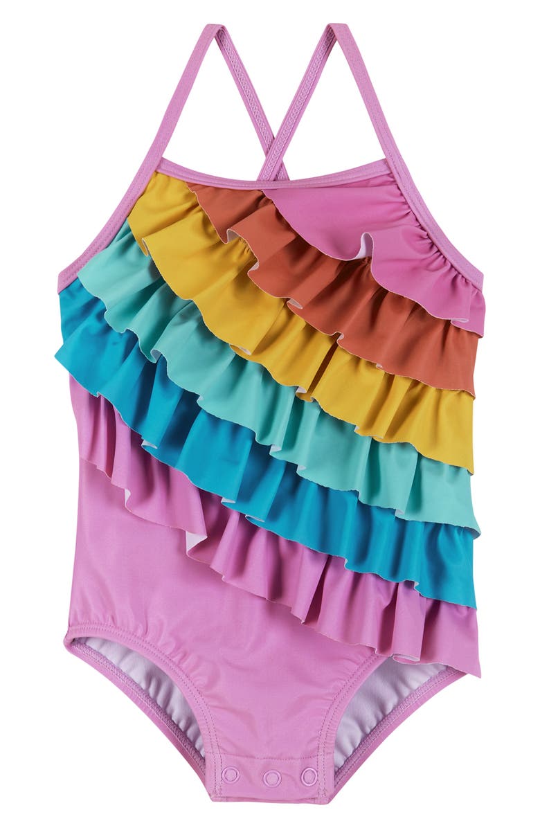 Andy & Evan Rainbow Ruffle One-Piece Swimsuit, Main, color,