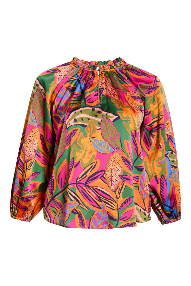 Floral Jovie Satin Split Neck Top, Alternate, color, ORANGE-PINK-MULTI