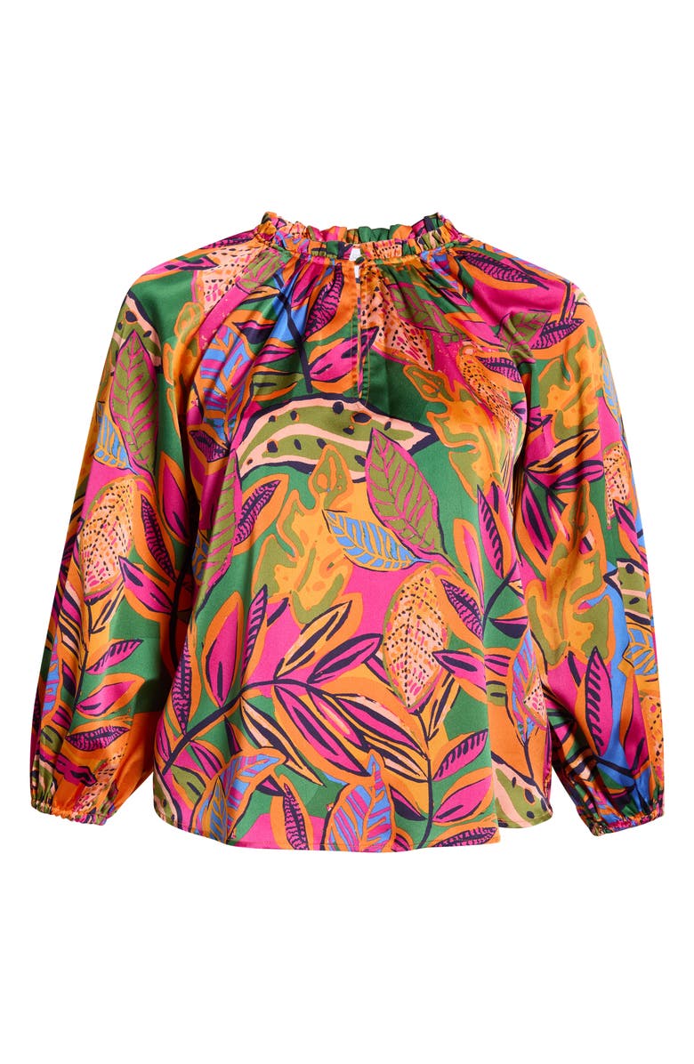 SUGARLIPS Floral Jovie Satin Split Neck Top, Alternate, color, Orange-Pink-Multi