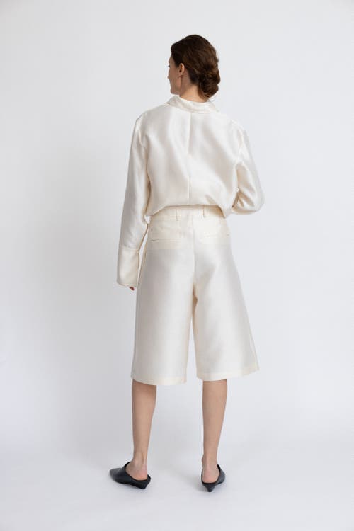 Alas Silk-wool Blend Darted Bermuda Shorts In Silver