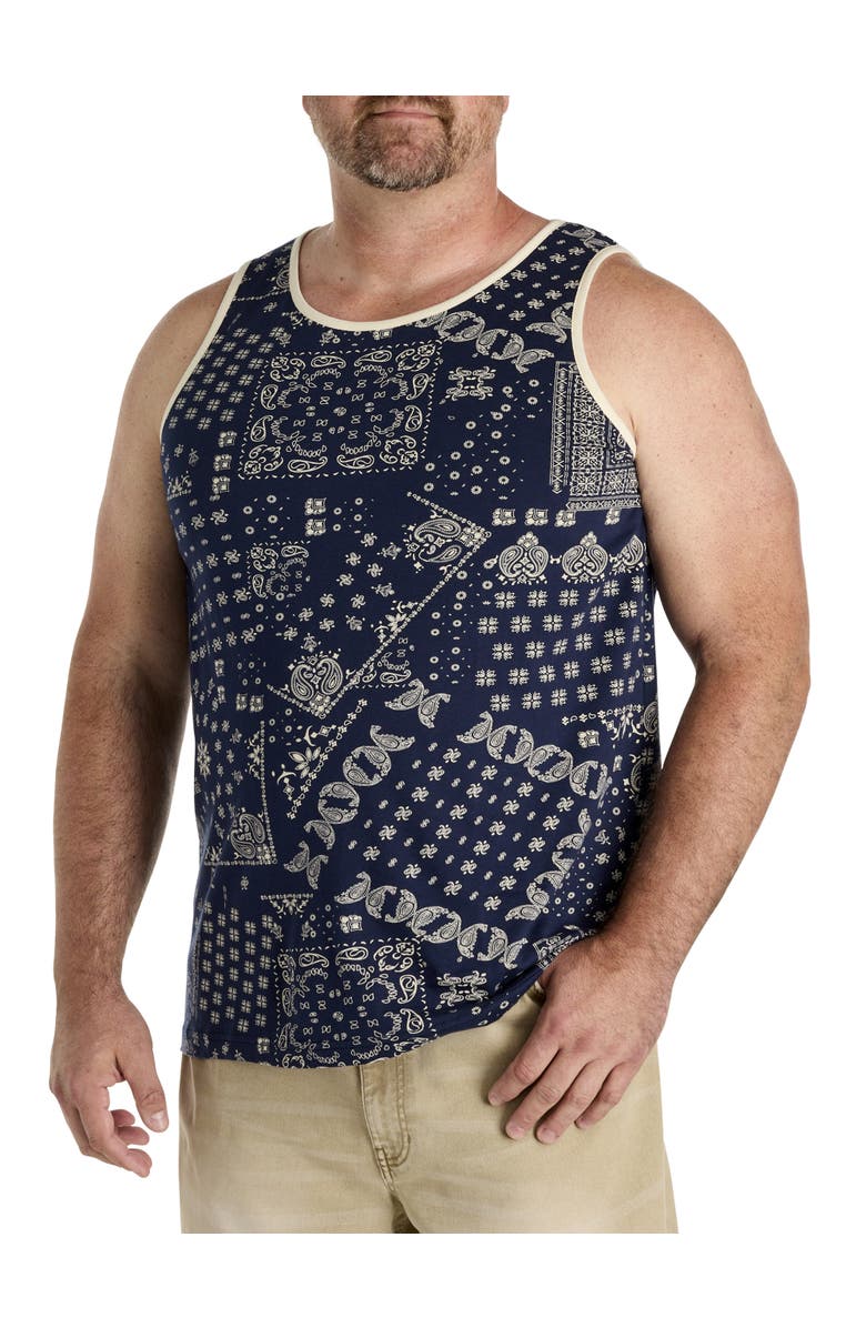 True Nation by DXL Big & Tall Paisley Sleeveless T-Shirt, Main, color, Navy