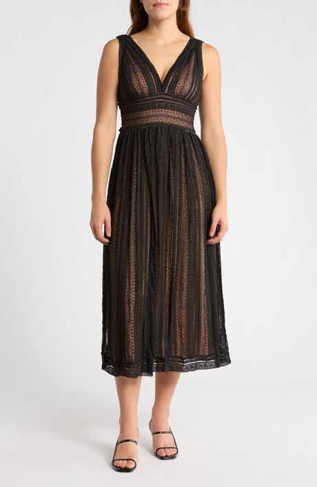 V-Neck Lace Midi Dress