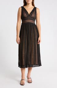 MAX STUDIO V-Neck Lace Midi Dress