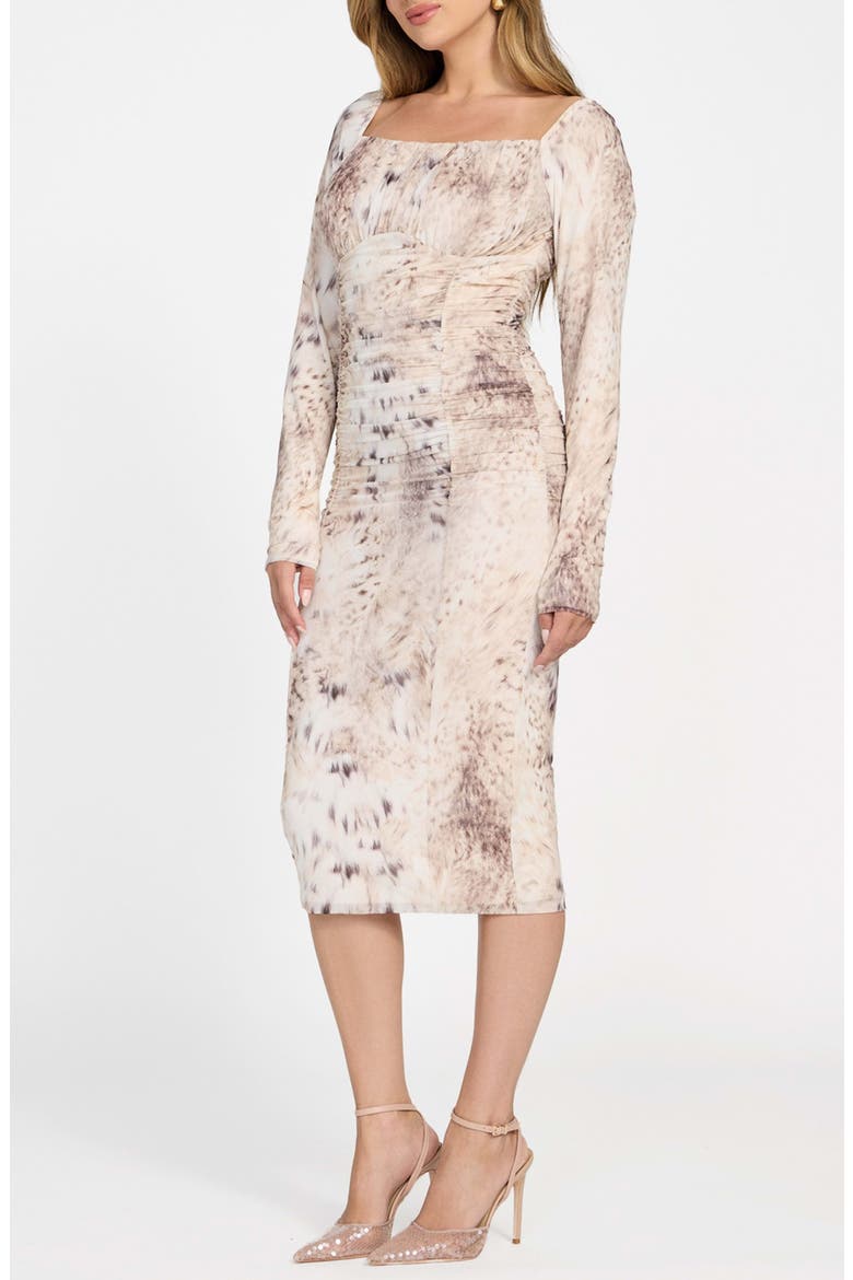 Holly Drape Long Sleeve Body-Con Dress, Alternate, color, BEIGE