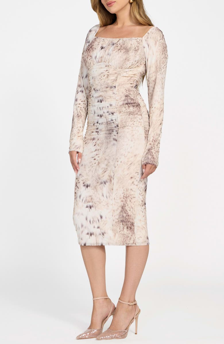 Marciano Holly Drape Long Sleeve Body-Con Dress, Alternate, color, Beige