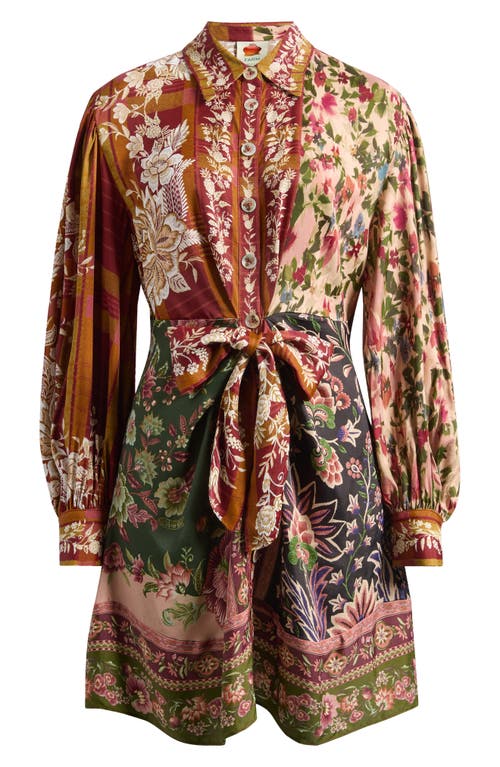 Farm Rio Tie-detailed Floral-print Twill Mini Shirt Dress In Multi