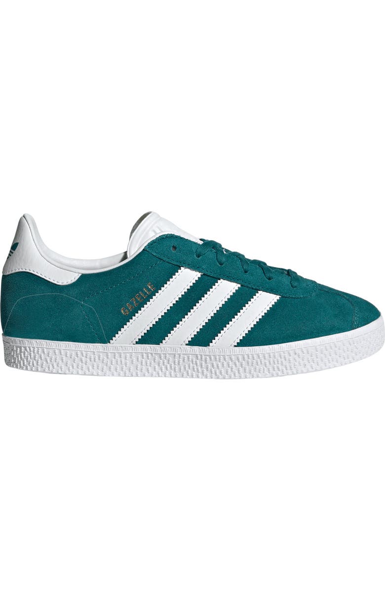 adidas Kids' Gazelle Low Top Sneaker, Alternate, color, Teal/ White/ Gold Metallic