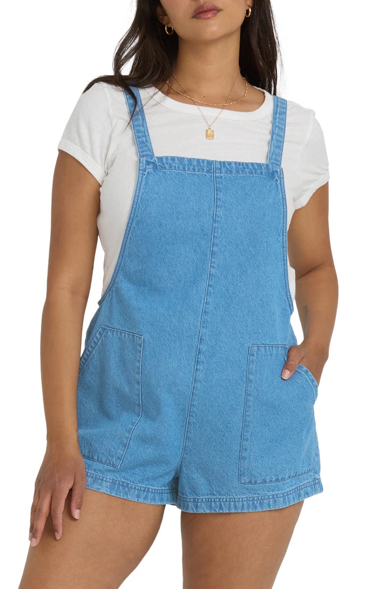 Billabong Beach Crush Denim Shortalls, Alternate, color, Salt Washed