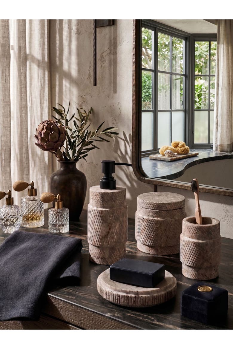 Tallinn Gray Travertine Bath Accessories, Set of 4, Alternate, color, Brown