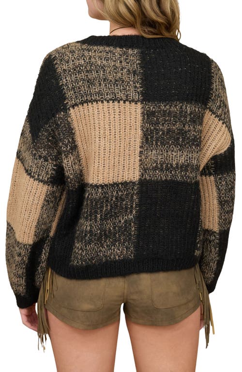Blu Pepper Colorblock Check Sweater In Brown