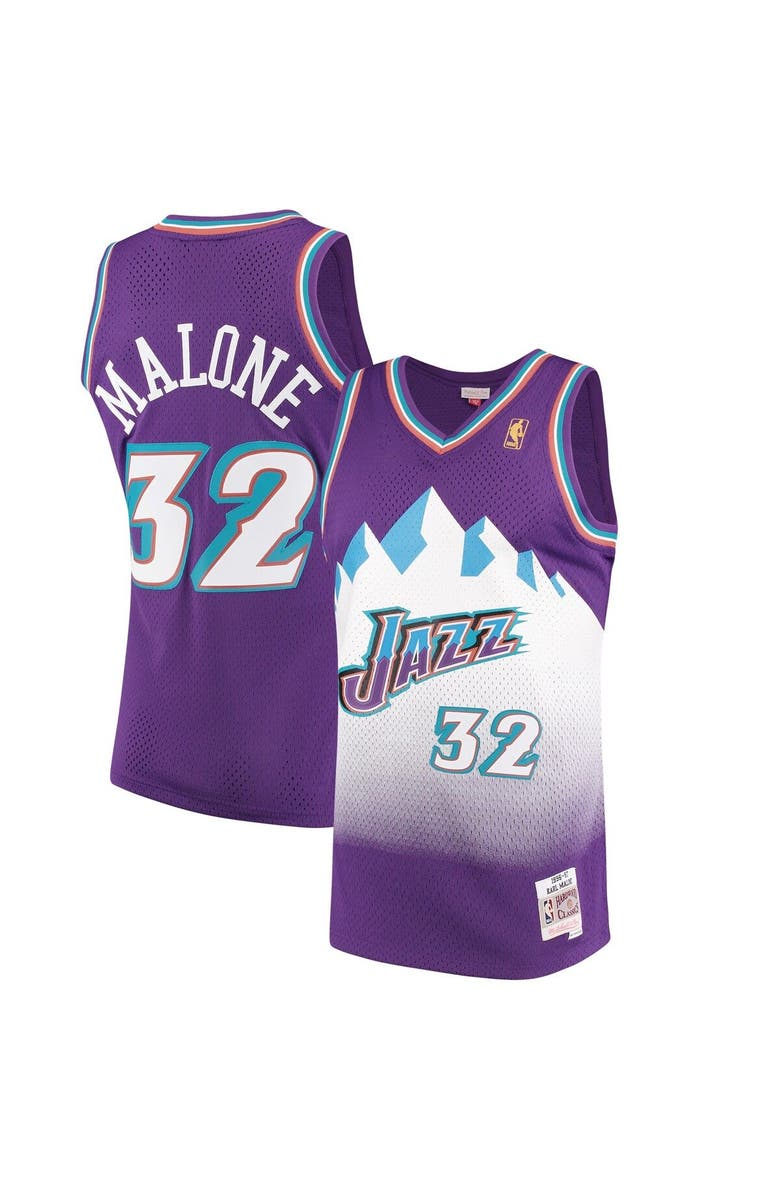 Mitchell & Ness Men's Mitchell & Ness Karl Malone Purple Utah Jazz 1996/97 Hardwood Classics Swingman Jersey, Main, color, Purple