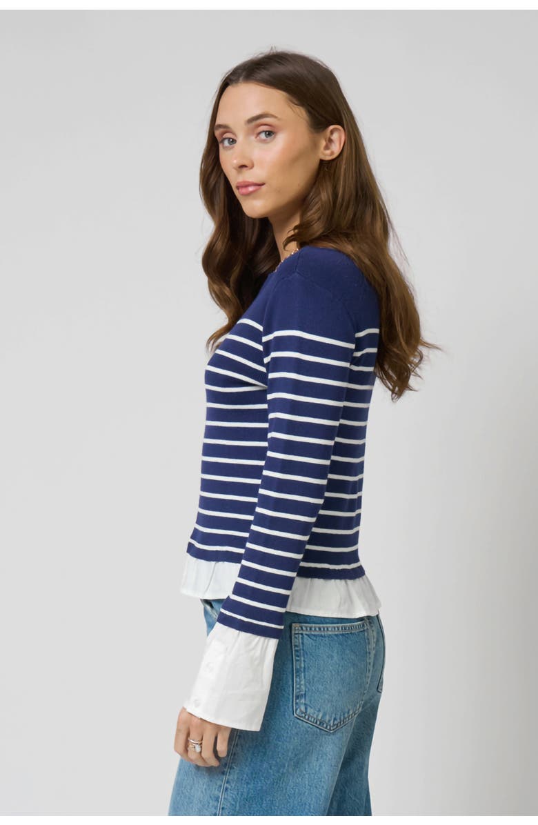 Central Park West Kendall Nautical Stripe Boatneck Twofer, Alternate, color, Navy Stripe