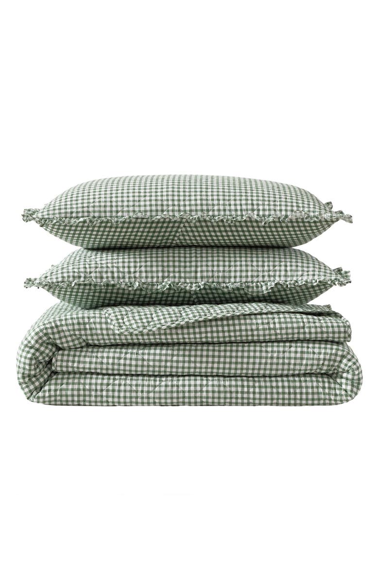 Laura Ashley Gracies Gingham Cotton Quilt & Sham Set, Main, color, Dark Green