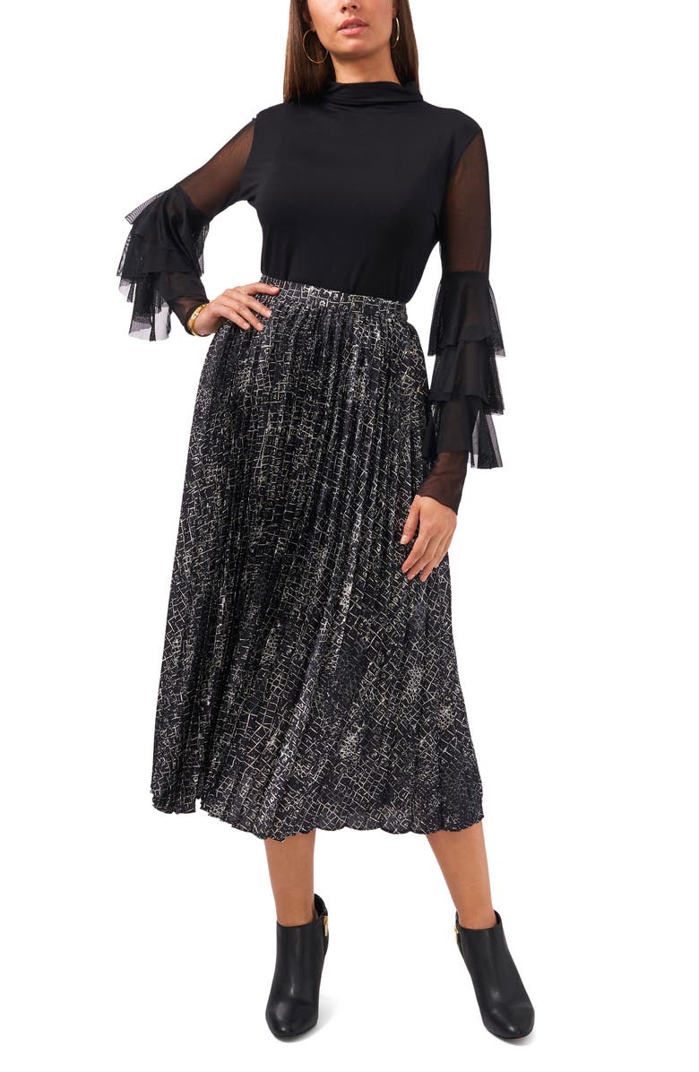Vince Camuto Croc Print Pleated Skirt, Alternate, color, 